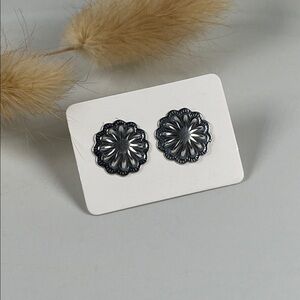 925 Solid Sterling Silver Round Concho Style Push Back Stud Earrings